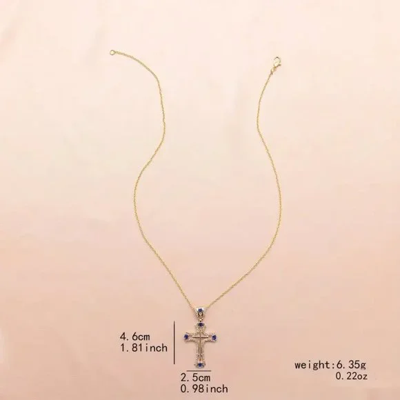 Cross Hip Hop Pendant Blue Stones with Necklace fine Jewelry Men Women - Picture 4 of 5